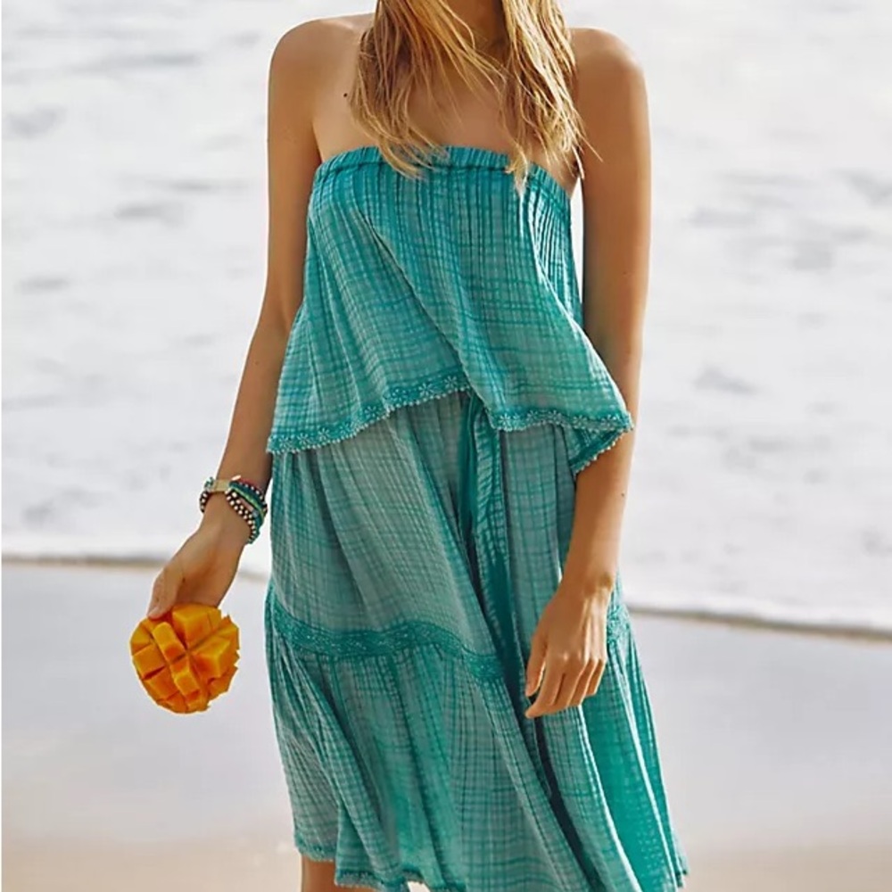 Anthropologie Strapless Aqua Dress